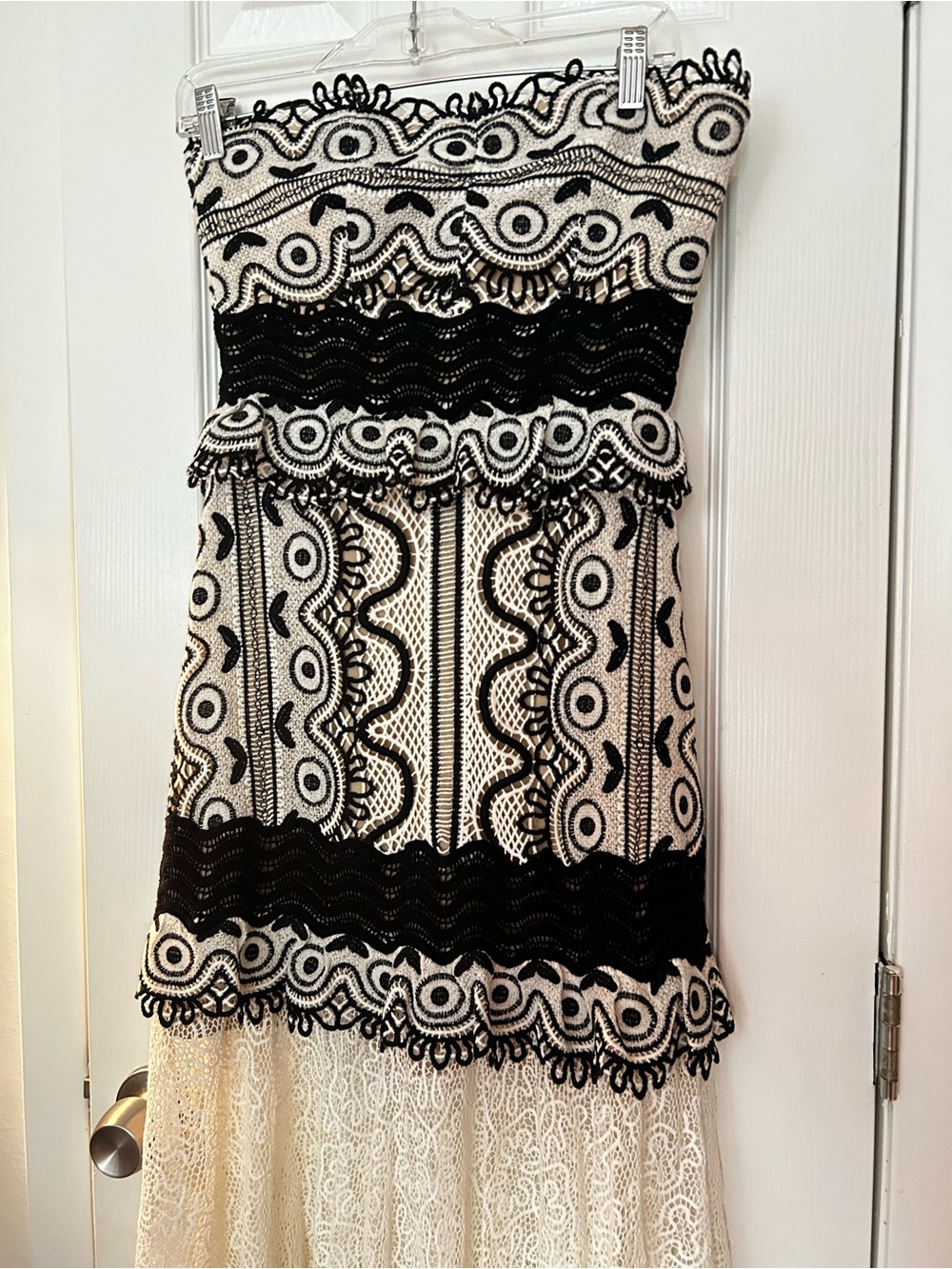 Sea New York Lola Strapless Black and Cream Lace Midi Dress